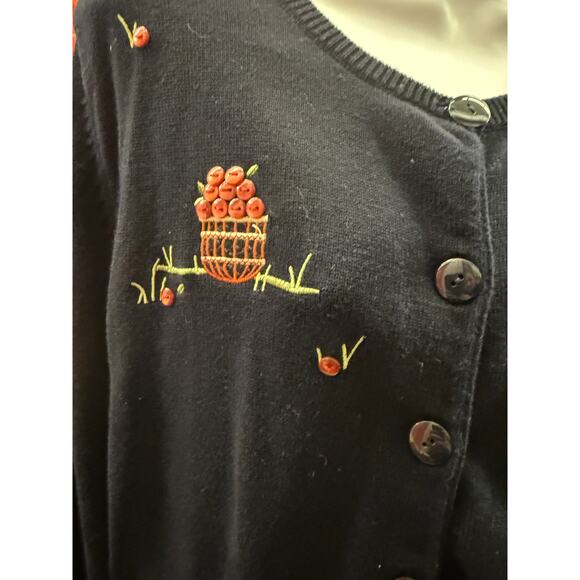Christopher & Banks women L Blue Hand Embroidered Button Front Cardigans apples - Picture 2 of 6